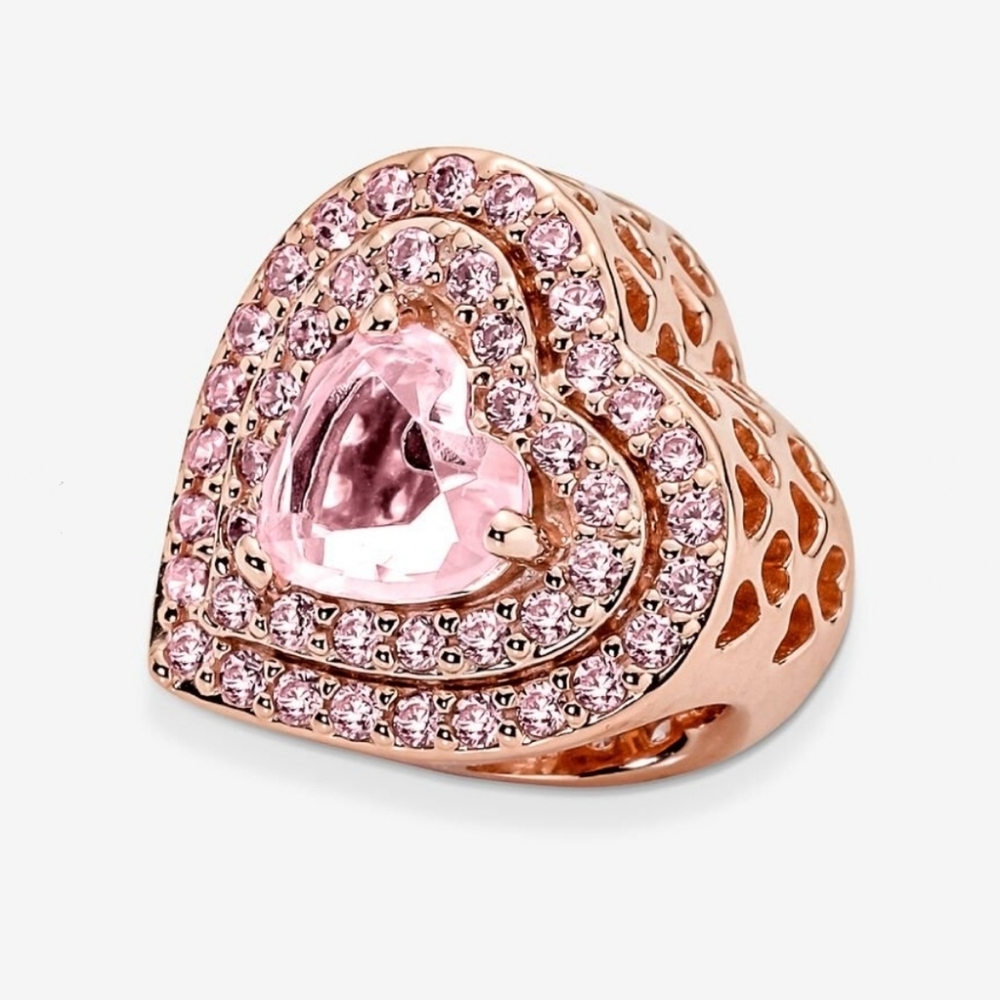 Pandora Sparkling Leveled Heart Charm - Picture 2 of 8
